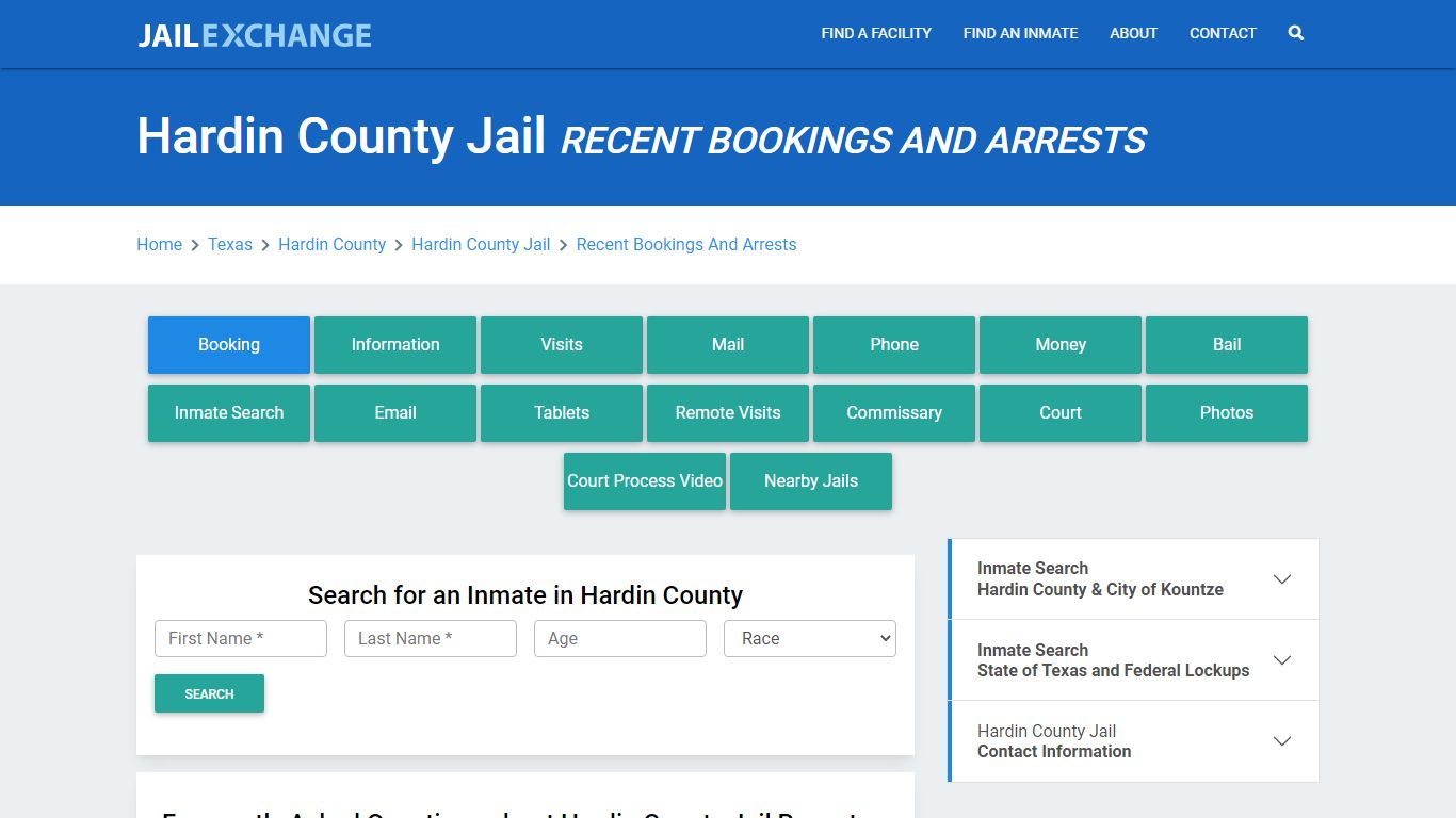 Hardin County Jail TX Recent Arrests and Bookings - Jail Exchange